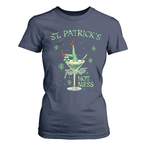 Funny St Patrick's Favorite Hot Mess T Shirt For Women Drunk Leprechaun Cocktail TS11 Navy Print Your Wear