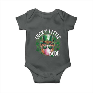 Funny St Patrick's Day Lucky Little Dude Baby Onesie Cute Leprechaun Shamrock TS11 Dark Heather Print Your Wear