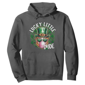 Funny St Patrick's Day Lucky Little Dude Hoodie Cute Leprechaun Shamrock TS11 Dark Heather Print Your Wear