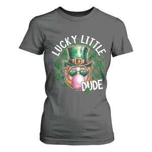 Funny St Patrick's Day Lucky Little Dude T Shirt For Women Cute Leprechaun Shamrock TS11 Dark Heather Print Your Wear