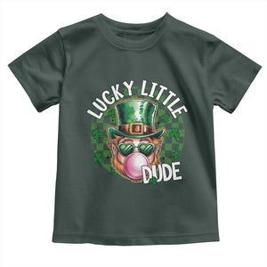 Funny St Patrick's Day Lucky Little Dude Toddler T Shirt Cute Leprechaun Shamrock TS11 Dark Forest Green Print Your Wear