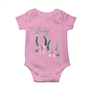 Funny St Patrick's Day Coquette Baby Onesie Lucky Girl Horseshoe Pink Bow TS11 Light Pink Print Your Wear