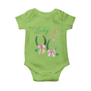 Funny St Patrick's Day Coquette Baby Onesie Lucky Girl Horseshoe Pink Bow TS11 Lime Print Your Wear