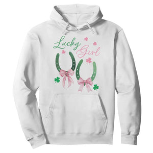 Funny St Patrick's Day Coquette Hoodie Lucky Girl Horseshoe Pink Bow TS11 White Print Your Wear