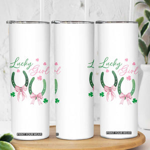 Funny St Patrick's Day Coquette Skinny Tumbler Lucky Girl Horseshoe Pink Bow TS11 Print Your Wear