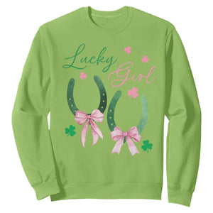 Funny St Patrick's Day Coquette Sweatshirt Lucky Girl Horseshoe Pink Bow TS11 Lime Print Your Wear