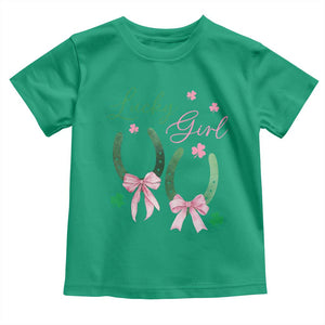 Funny St Patrick's Day Coquette Toddler T Shirt Lucky Girl Horseshoe Pink Bow TS11 Irish Green Print Your Wear