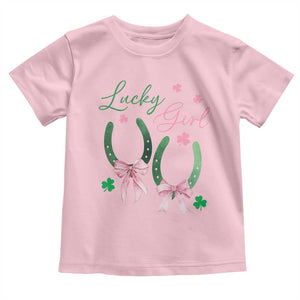 Funny St Patrick's Day Coquette Toddler T Shirt Lucky Girl Horseshoe Pink Bow TS11 Light Pink Print Your Wear