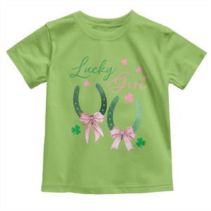 Funny St Patrick's Day Coquette Toddler T Shirt Lucky Girl Horseshoe Pink Bow TS11 Lime Print Your Wear