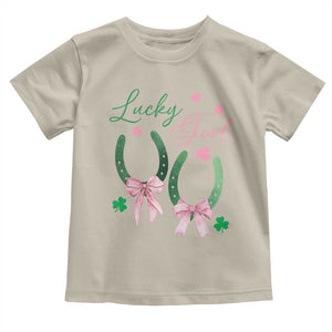 Funny St Patrick's Day Coquette Toddler T Shirt Lucky Girl Horseshoe Pink Bow TS11 Sand Print Your Wear