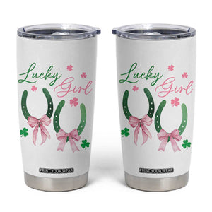 Funny St Patrick's Day Coquette Tumbler Cup Lucky Girl Horseshoe Pink Bow TS11 White Print Your Wear