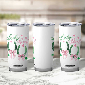 Funny St Patrick's Day Coquette Tumbler Cup Lucky Girl Horseshoe Pink Bow TS11 Print Your Wear
