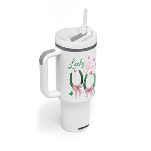 Funny St Patrick's Day Coquette Tumbler With Handle Lucky Girl Horseshoe Pink Bow TS11 Print Your Wear