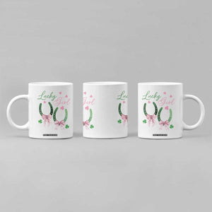 Funny St Patrick's Day Coquette Coffee Mug Lucky Girl Horseshoe Pink Bow TS11 Print Your Wear
