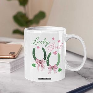 Funny St Patrick's Day Coquette Coffee Mug Lucky Girl Horseshoe Pink Bow TS11 Print Your Wear