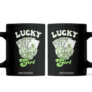 Funny St Patrick's Day Casino Games Coffee Mug Lucky Girl Shamrock Casino Poker Chips Cards TS11 Black Print Your Wear