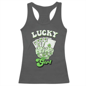 Funny St Patrick's Day Casino Games Racerback Tank Top Lucky Girl Shamrock Casino Poker Chips Cards TS11 Dark Heather Print Your Wear