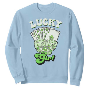 Funny St Patrick's Day Casino Games Sweatshirt Lucky Girl Shamrock Casino Poker Chips Cards TS11 Light Blue Print Your Wear