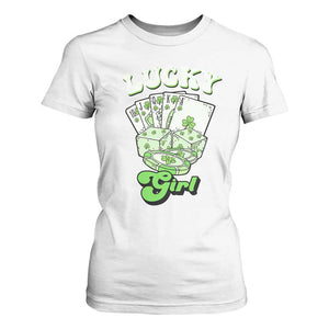 Funny St Patrick's Day Casino Games T Shirt For Women Lucky Girl Shamrock Casino Poker Chips Cards TS11 White Print Your Wear