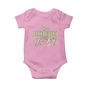 Funny St Patrick's Day Cowboy Cowgirl Baby Onesie Howdy Go Lucky Shamrock TS11 Light Pink Print Your Wear