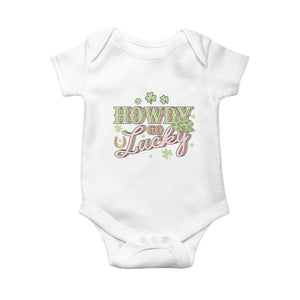Funny St Patrick's Day Cowboy Cowgirl Baby Onesie Howdy Go Lucky Shamrock TS11 White Print Your Wear