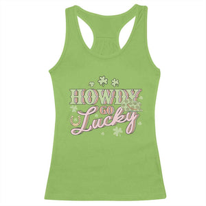 Funny St Patrick's Day Cowboy Cowgirl Racerback Tank Top Howdy Go Lucky Shamrock TS11 Lime Print Your Wear