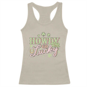 Funny St Patrick's Day Cowboy Cowgirl Racerback Tank Top Howdy Go Lucky Shamrock TS11 Sand Print Your Wear