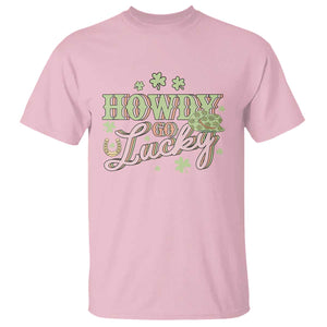 Funny St Patrick's Day Cowboy Cowgirl T Shirt Howdy Go Lucky Shamrock TS11 Light Pink Print Your Wear