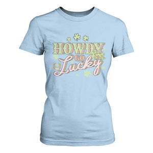Funny St Patrick's Day Cowboy Cowgirl T Shirt For Women Howdy Go Lucky Shamrock TS11 Light Blue Print Your Wear