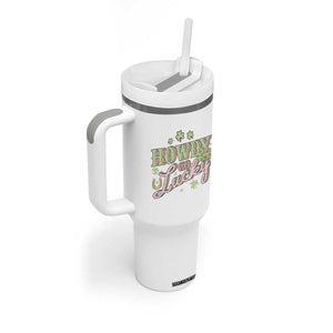 Funny St Patrick's Day Cowboy Cowgirl Tumbler With Handle Howdy Go Lucky Shamrock TS11 Print Your Wear