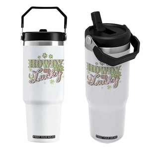 Funny St Patrick's Day Cowboy Cowgirl Flip Straw Tumbler Howdy Go Lucky Shamrock TS11 One Size: 30 oz White Print Your Wear