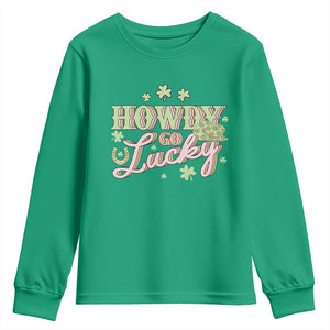 Funny St Patrick's Day Cowboy Cowgirl Youth Sweatshirt Howdy Go Lucky Shamrock TS11 Irish Green Print Your Wear