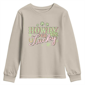 Funny St Patrick's Day Cowboy Cowgirl Youth Sweatshirt Howdy Go Lucky Shamrock TS11 Sand Print Your Wear
