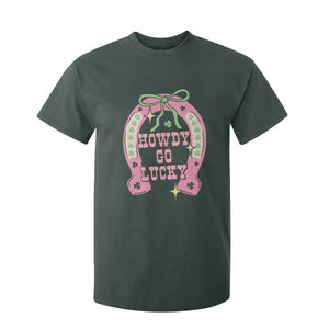 Funny St Patrick's Day Cowgirl Coquette T Shirt For Kid Howdy Go Lucky Pink Horseshoe TS11 Dark Forest Green Print Your Wear