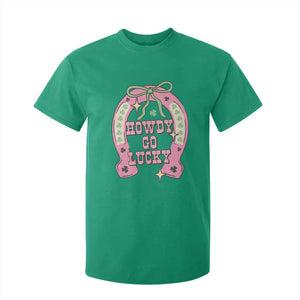 Funny St Patrick's Day Cowgirl Coquette T Shirt For Kid Howdy Go Lucky Pink Horseshoe TS11 Irish Green Print Your Wear