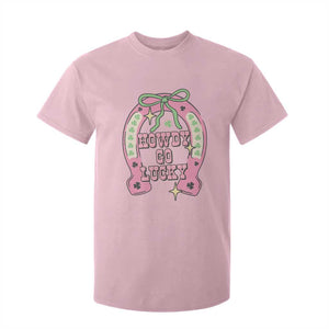 Funny St Patrick's Day Cowgirl Coquette T Shirt For Kid Howdy Go Lucky Pink Horseshoe TS11 Light Pink Print Your Wear