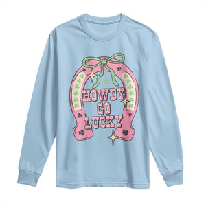 Funny St Patrick's Day Cowgirl Coquette Long Sleeve Shirt Howdy Go Lucky Pink Horseshoe TS11 Light Blue Print Your Wear