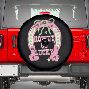 Funny St Patrick's Day Cowgirl Coquette Spare Tire Cover Howdy Go Lucky Pink Horseshoe TS11 Black Print Your Wear