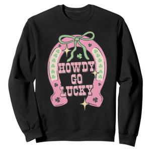 Funny St Patrick's Day Cowgirl Coquette Sweatshirt Howdy Go Lucky Pink Horseshoe TS11 Black Print Your Wear
