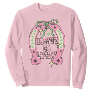 Funny St Patrick's Day Cowgirl Coquette Sweatshirt Howdy Go Lucky Pink Horseshoe TS11 Light Pink Print Your Wear