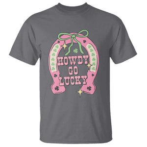 Funny St Patrick's Day Cowgirl Coquette T Shirt Howdy Go Lucky Pink Horseshoe TS11 Charcoal Print Your Wear