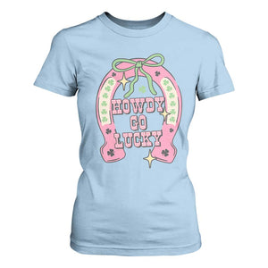 Funny St Patrick's Day Cowgirl Coquette T Shirt For Women Howdy Go Lucky Pink Horseshoe TS11 Light Blue Print Your Wear
