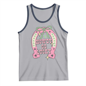 Funny St Patrick's Day Cowgirl Coquette Tank Top Howdy Go Lucky Pink Horseshoe TS11 Athletic Heather Navy Print Your Wear