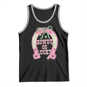 Funny St Patrick's Day Cowgirl Coquette Tank Top Howdy Go Lucky Pink Horseshoe TS11 Black Athletic Heather Print Your Wear