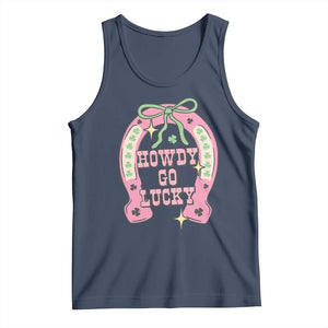Funny St Patrick's Day Cowgirl Coquette Tank Top Howdy Go Lucky Pink Horseshoe TS11 Navy Print Your Wear