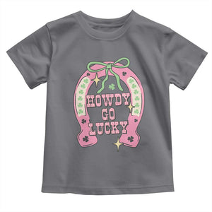 Funny St Patrick's Day Cowgirl Coquette Toddler T Shirt Howdy Go Lucky Pink Horseshoe TS11 Charcoal Print Your Wear