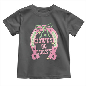 Funny St Patrick's Day Cowgirl Coquette Toddler T Shirt Howdy Go Lucky Pink Horseshoe TS11 Dark Heather Print Your Wear