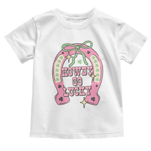 Funny St Patrick's Day Cowgirl Coquette Toddler T Shirt Howdy Go Lucky Pink Horseshoe TS11 White Print Your Wear