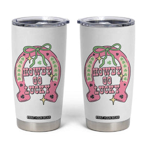Funny St Patrick's Day Cowgirl Coquette Tumbler Cup Howdy Go Lucky Pink Horseshoe TS11 White Print Your Wear