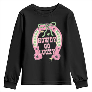 Funny St Patrick's Day Cowgirl Coquette Youth Sweatshirt Howdy Go Lucky Pink Horseshoe TS11 Black Print Your Wear